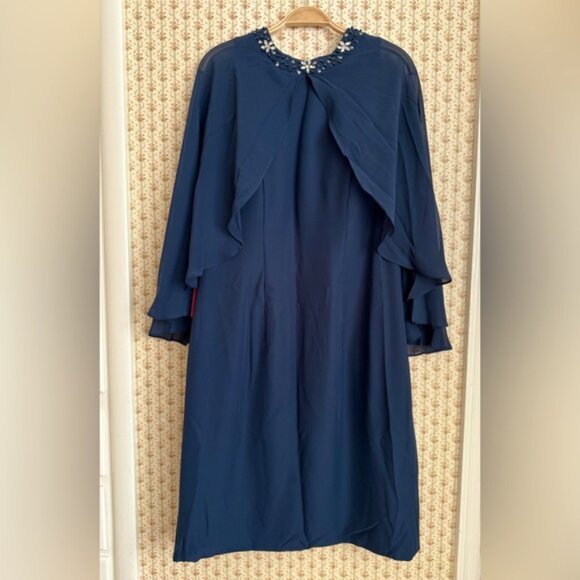 NWT JJ’s House Sequin Beaded Cocktail Chiffon Midi Dress in Navy | 16 - Picture 3 of 8